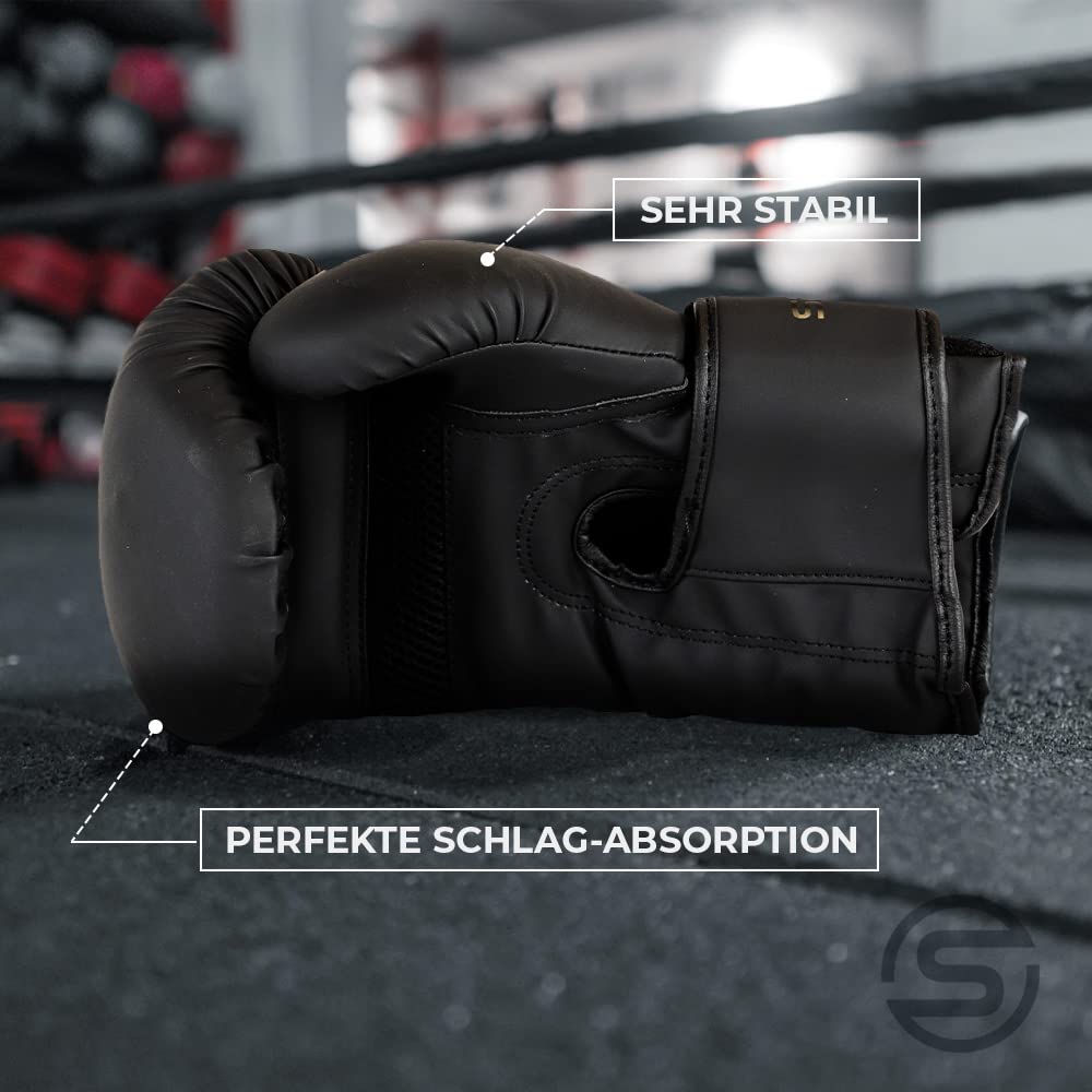 Boxhandschuhe Gewichtsklassen 8oz - 14oz | Boxhandschuhe Set inkl. Bandagen & Springseil | Boxhandschuhe schwarz hochwertiges PU-Leder | Schutz & Unterstützung der Handgelenke