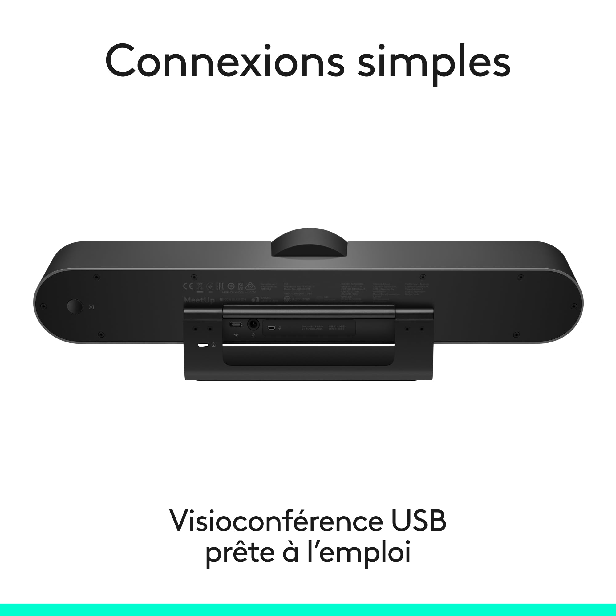 Logitech MeetUp, Système de ConférenceCam, Webcam Visioconférence, Ultra HD 4K/1080p/720p, 3 Microphones/Haut-Parleur Personnalisables, Champ de Vision Etendu 120°, PC/Mac/Portable/Macbook/Tablette