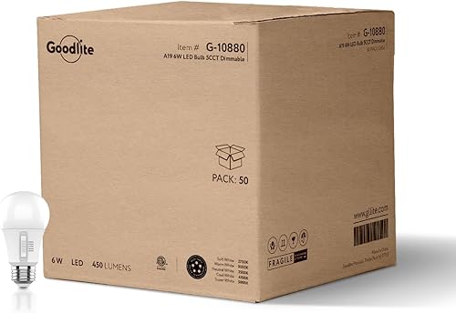Miniatura 10 de Goodlite Bombilla LED A19, 5 colores seleccionables 3000K-3500K-4100K-5000K-6500K, 800 lúmenes, 9 W (equivalente a 60 W), alto CRI, 5% regulable,