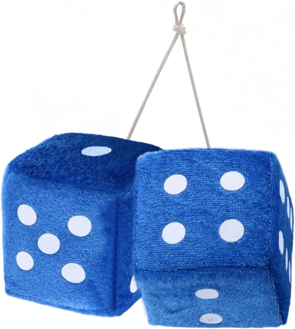 ZONETECHBlue Teal 3" Square Hanging Dice-Soft Fuzzy Decorative Vehicle Hanging Mirror Dice with White Dots