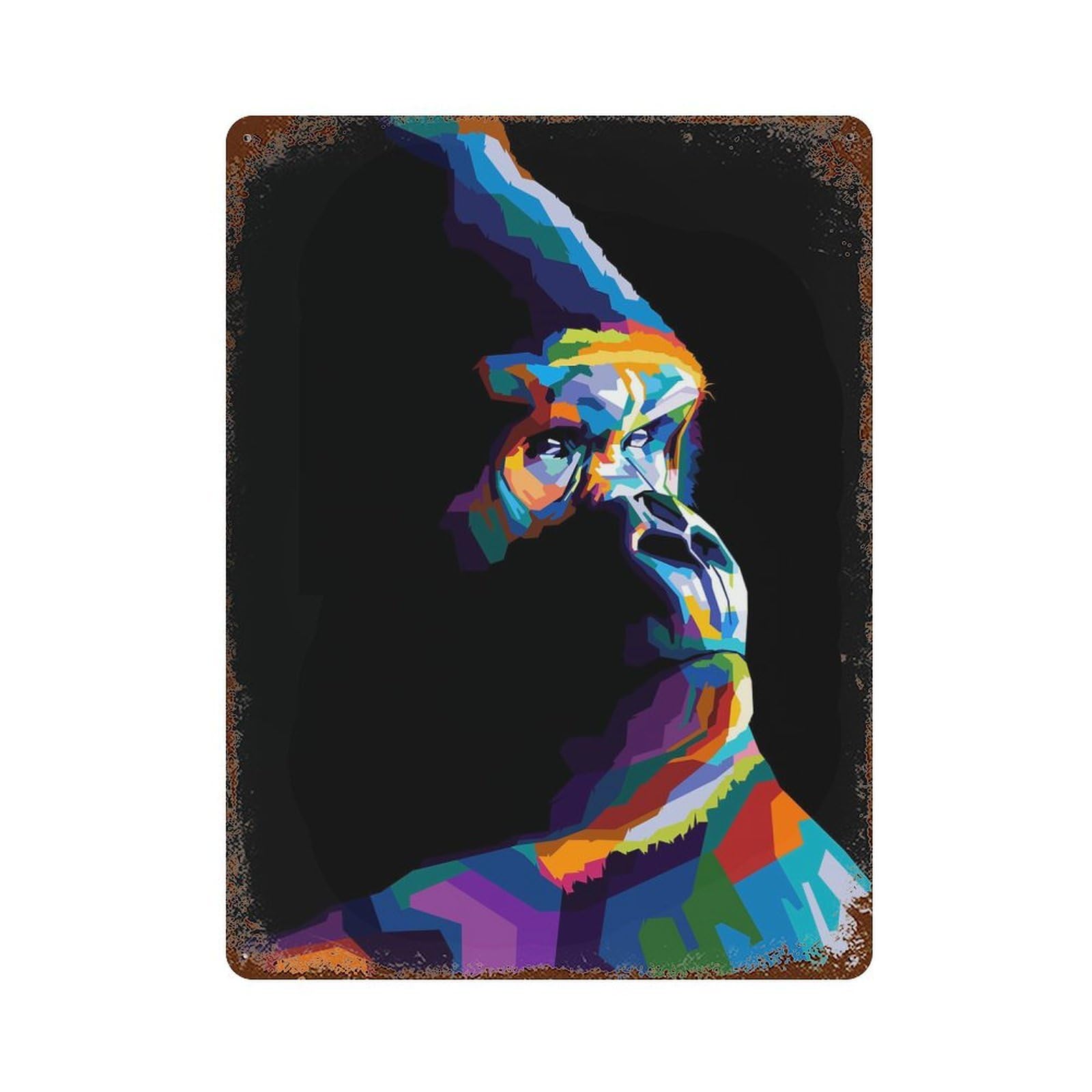 Vintage Rust Metal Sign Gorilla Pop Art 15.7"x11.8", Decorative Metal Wall Art for Basement, Hobby Room And Garage Decor