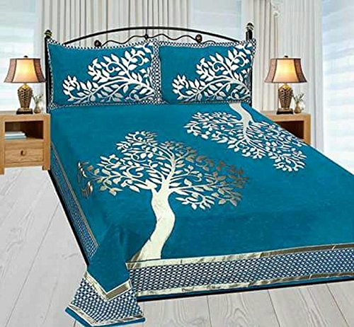 DANWRICH TEXTURE Premium 500 TC Velvet Double Bedsheet with 2 Pillow Covers-Abstract-Aqua,Firozi
