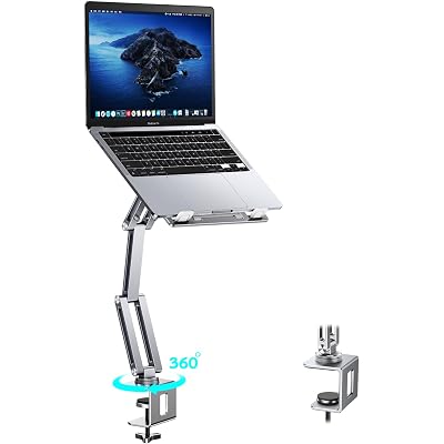 Laptop Mount for Desk, Tablet Arm Mount with 360° Rotating, Aluminum Laptop Tray Adjustable, Foldable Computer Stand/Holder, Fit for 11-15 Inch Laptops (Silver)