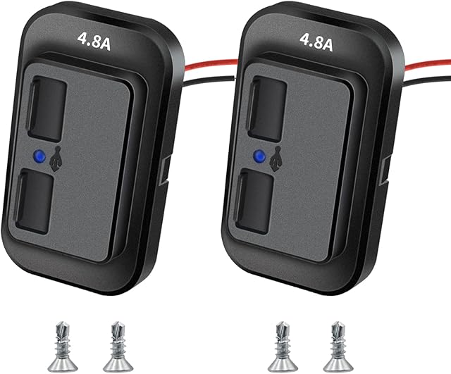 Dual USB Charger Socket, 2 Pack 4.8A Car Power Charger Socket, 12-24V Dual USB Port Car Socket Adapter, Waterproof Quick Car Charger Adapter for RV, Boat, Motorcycle, Truck, Caravan