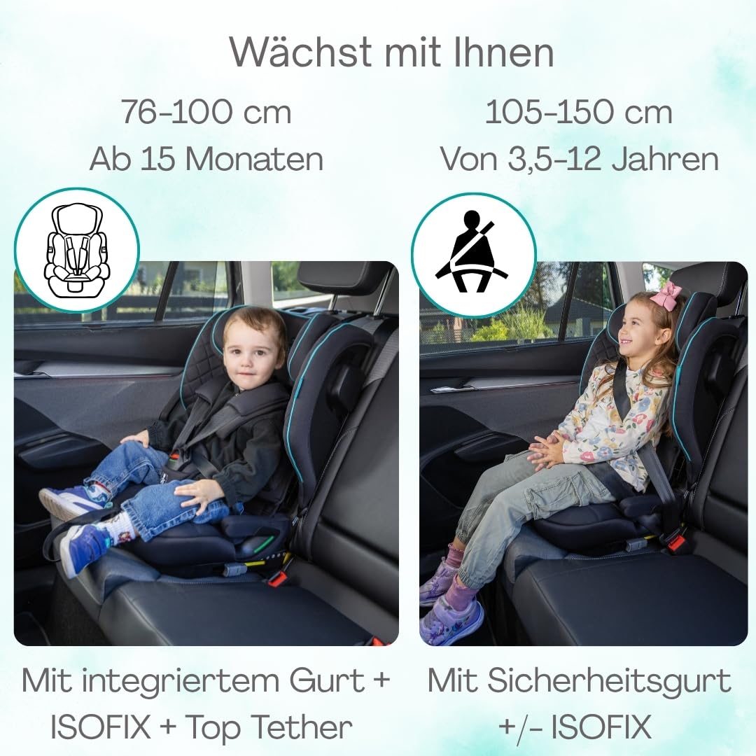 Urban Kanga Wallaroo Grow Faltbarer Kindersitz 76–150 cm R129 | R129 Kindersitz 76–150 cm – faltbar, ISOFIX, Top Tether, inkl. Tragetasche