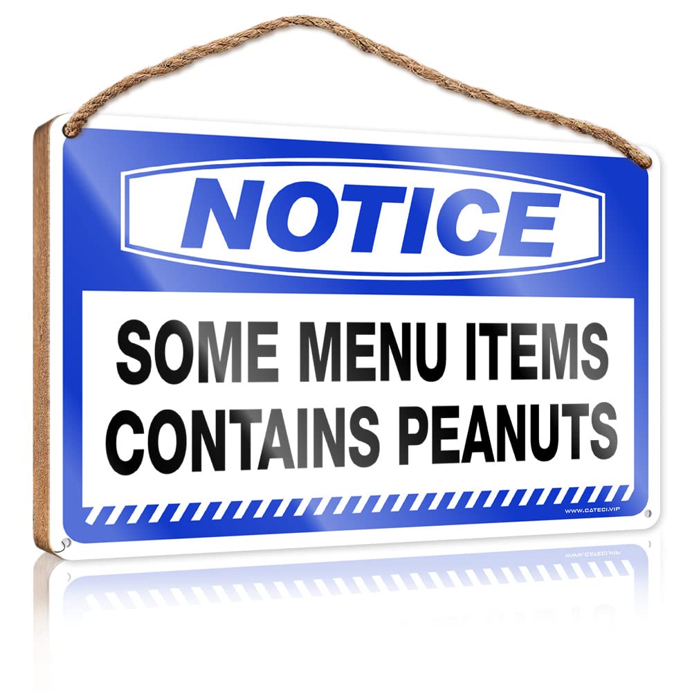 FZFN Home Door Hanging Notice Some Menu Items Contains Peanuts Wooden Sign Vintage Room Decor Vintage Room Decor(15X28CM)