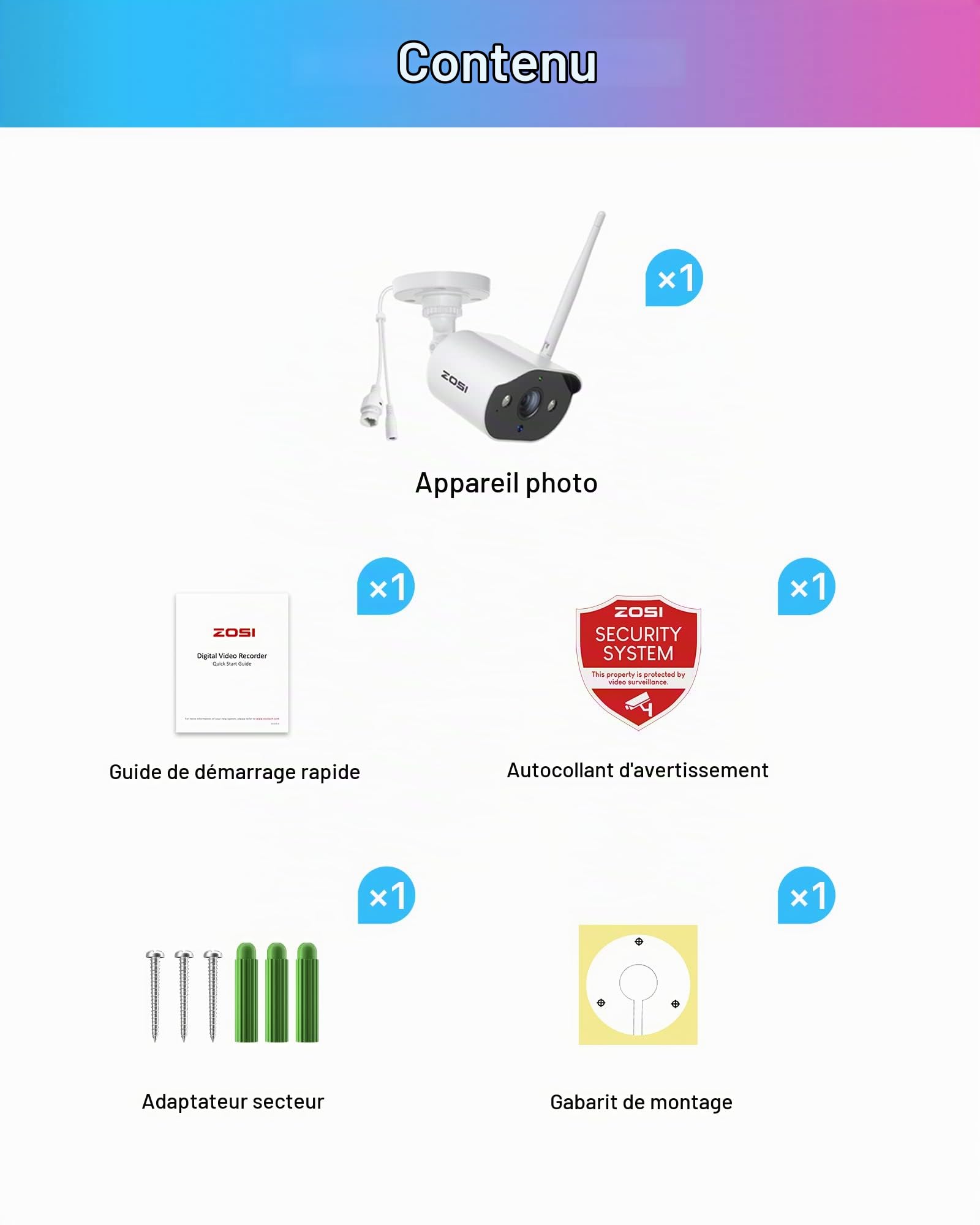 ZOSI C302 Caméra de Surveillance Extérieure WiFi, Non WiFi 6