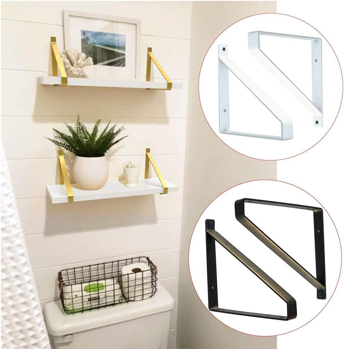 Gold Triangle Shelving Bracket 9.8″/25cm Heavy Duty Black Floating Shelf Brackets 2 Pack White Angle Bracket Wall Mounted Shelf Support