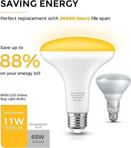 Miniatura 7 de BR30 Bombillas LED amarillas para exteriores, equivalente a 65 W, bombilla amarilla ámbar de 11 W, luces LED de inundación que no atraen insectos,