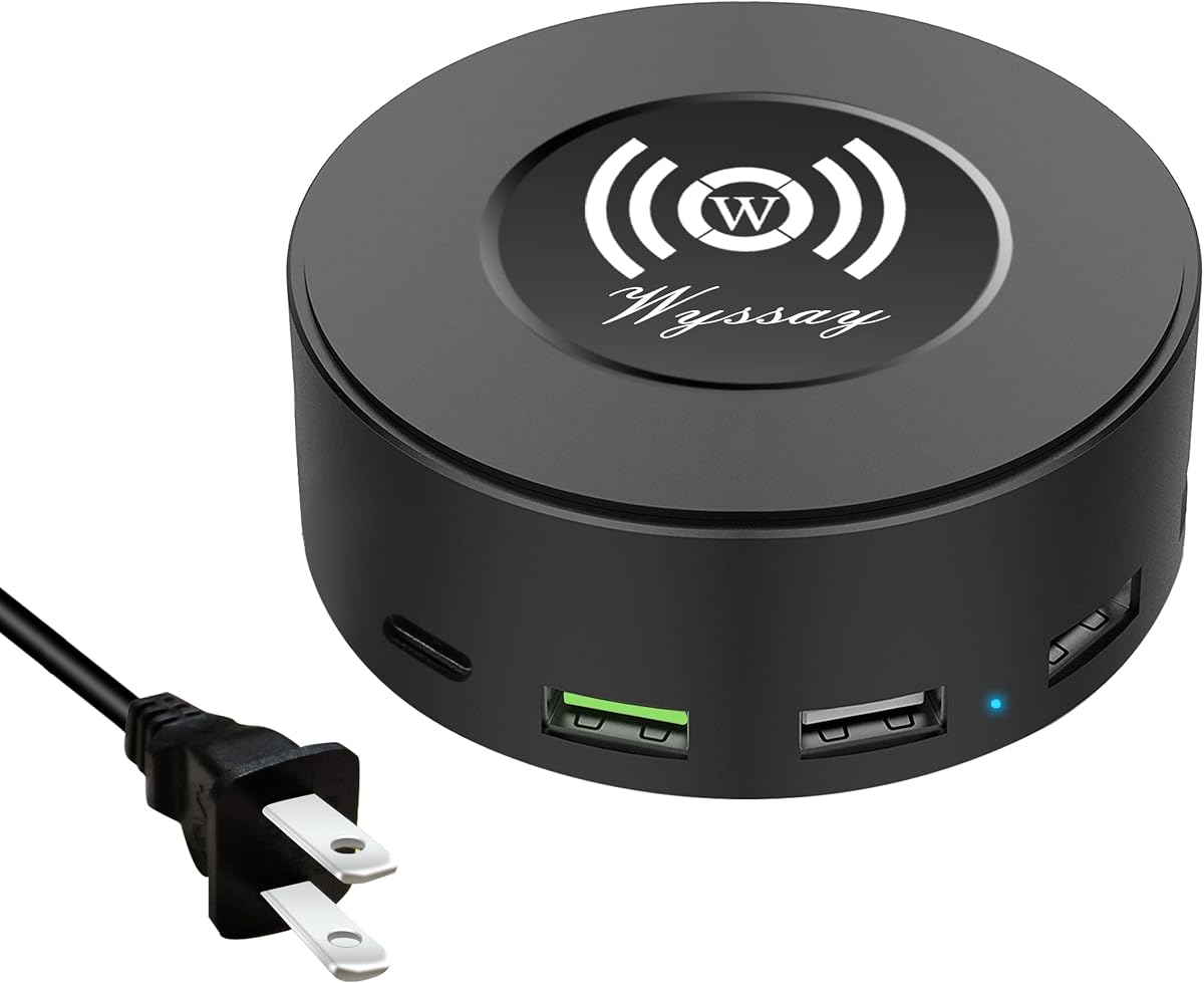 75W 6-Port Wireless Charging Station, USB-C & QC 3.0 | Type-C, Quick Charge 3.0, 4 USB Ports, Multi Charger Hub for Smartphones, Black