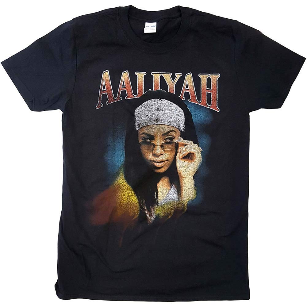 Rock Off Officially Licensed Products Men's Black Aaliyah T Shirt Trippy Logo Official M