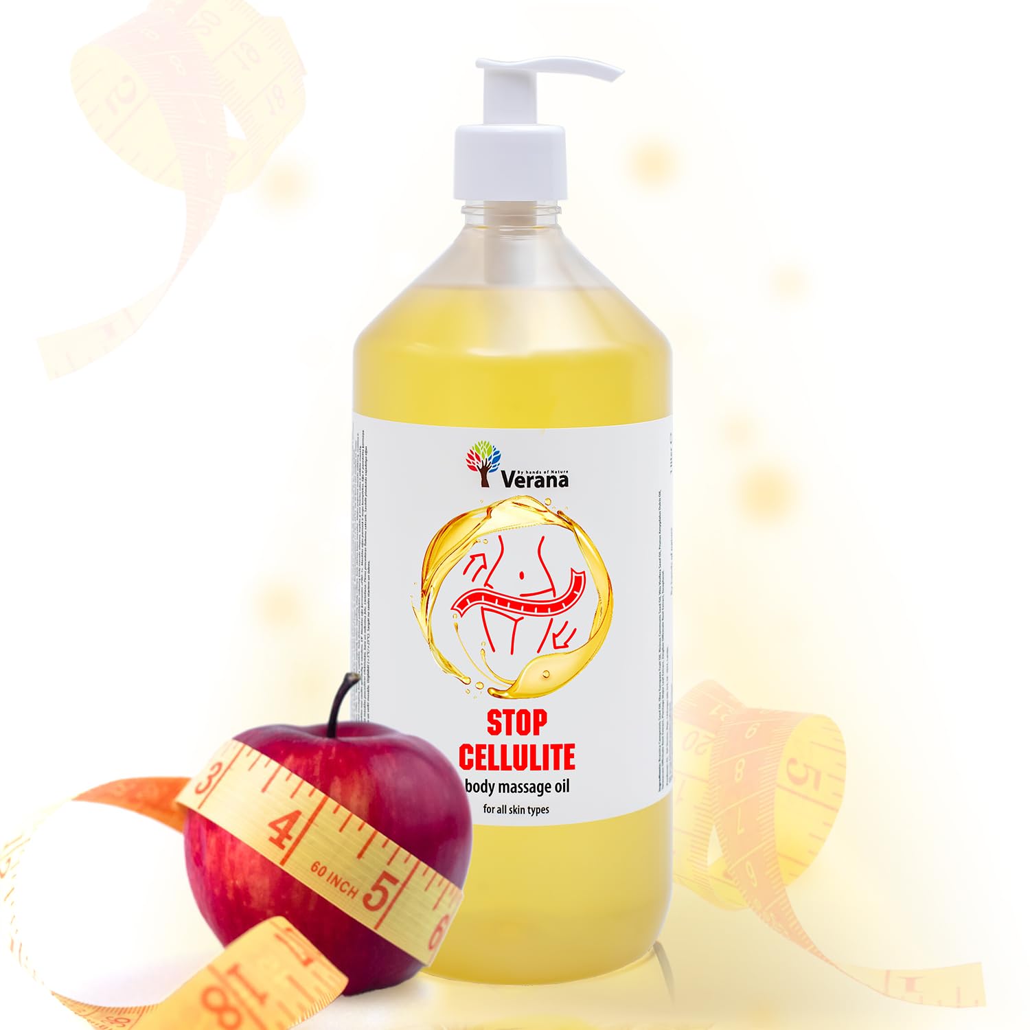 Verana Olio per Massaggio corpo Stop Cellulite, cosmetico naturale per tutti i tipi di pelle, anticellulite, efficace nei programmi di modellamento del corpo, aromaterapia (1L)