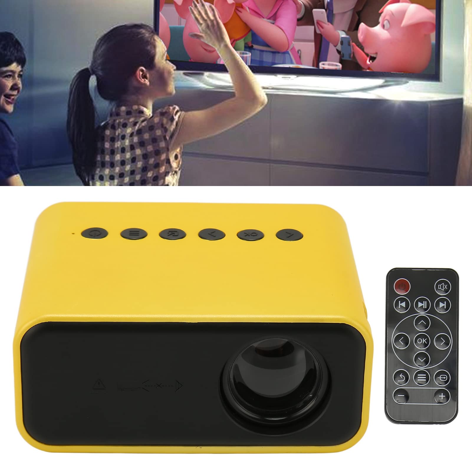 Zunate Mini Proiettore, Proiettore Cinematografico Portatile, Altoparlante per Film Composito Integrato, Luci a LED Luminose, USB, AV, Scheda TF, Jack per Cuffie da 3,5 Mm, per Viaggi,