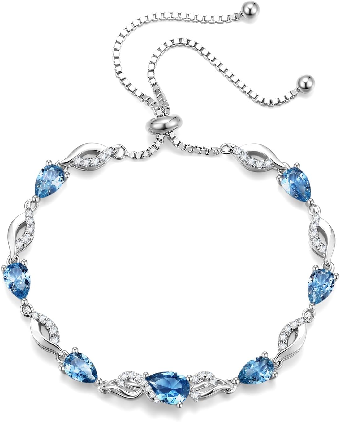 FANCIME Birthstone Teardrop Tennis Bracelet for Women, Sterling Silver 9x7mm main Gemstone Bolo Adjustable Chain Bracelet Fine Jewelry Birthday Gifts for Women Mom Wife Her - Image 2