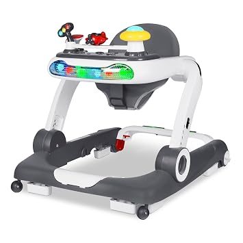 TODEFULL 6 in 1 Baby Walker, Baby Activity Walker for Toddler, Push Walker w/Adjustable Height Speed, Learning-Seated & Walk-Behind, Infant Walker w/Feeding Tray & Music Toys, Grey