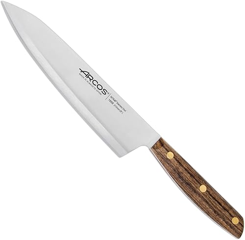 Miniatura 1 de ARCOS Cuchillo de chef de acero inoxidable de 8 pulgadas. Cuchillo de cocina profesional para cocinar. Mango de madera Ovengkol 100% FSC natural y