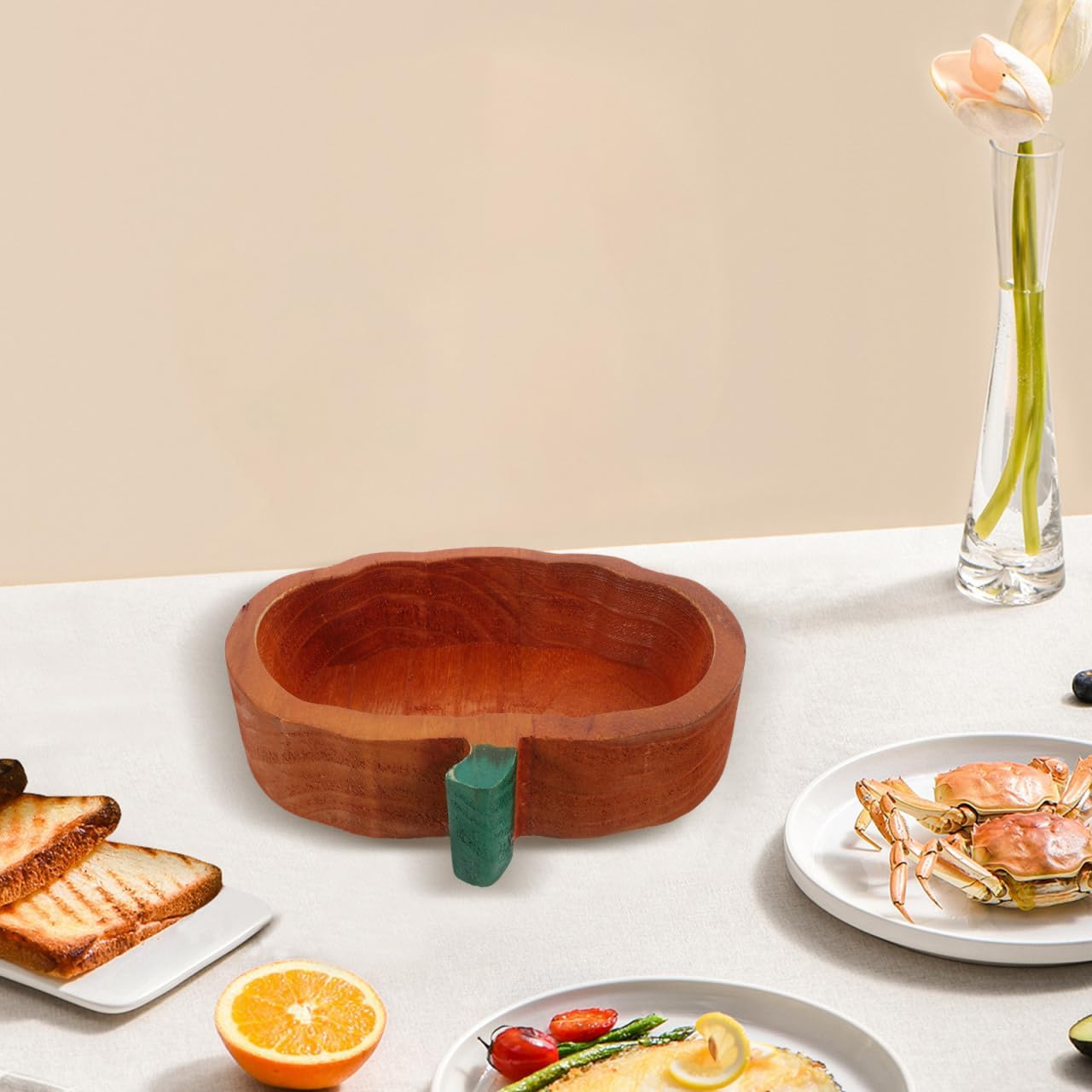 LABRIMP Pumpkin Shaped Wooden Tray for Serving Fruits Snacks and Desserts