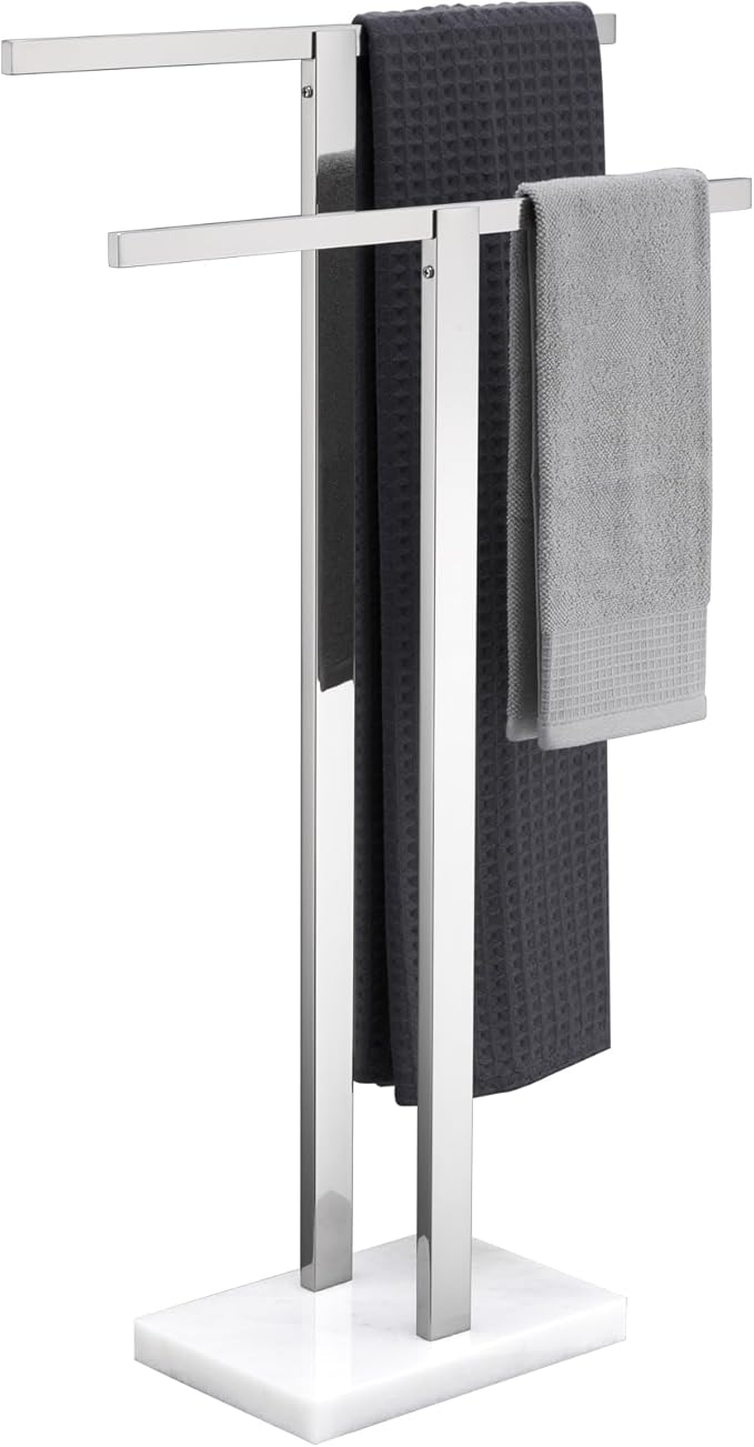 KOKOSIRI Bathroom Towel Rack 2Tier Standing Towel Racks with Marble