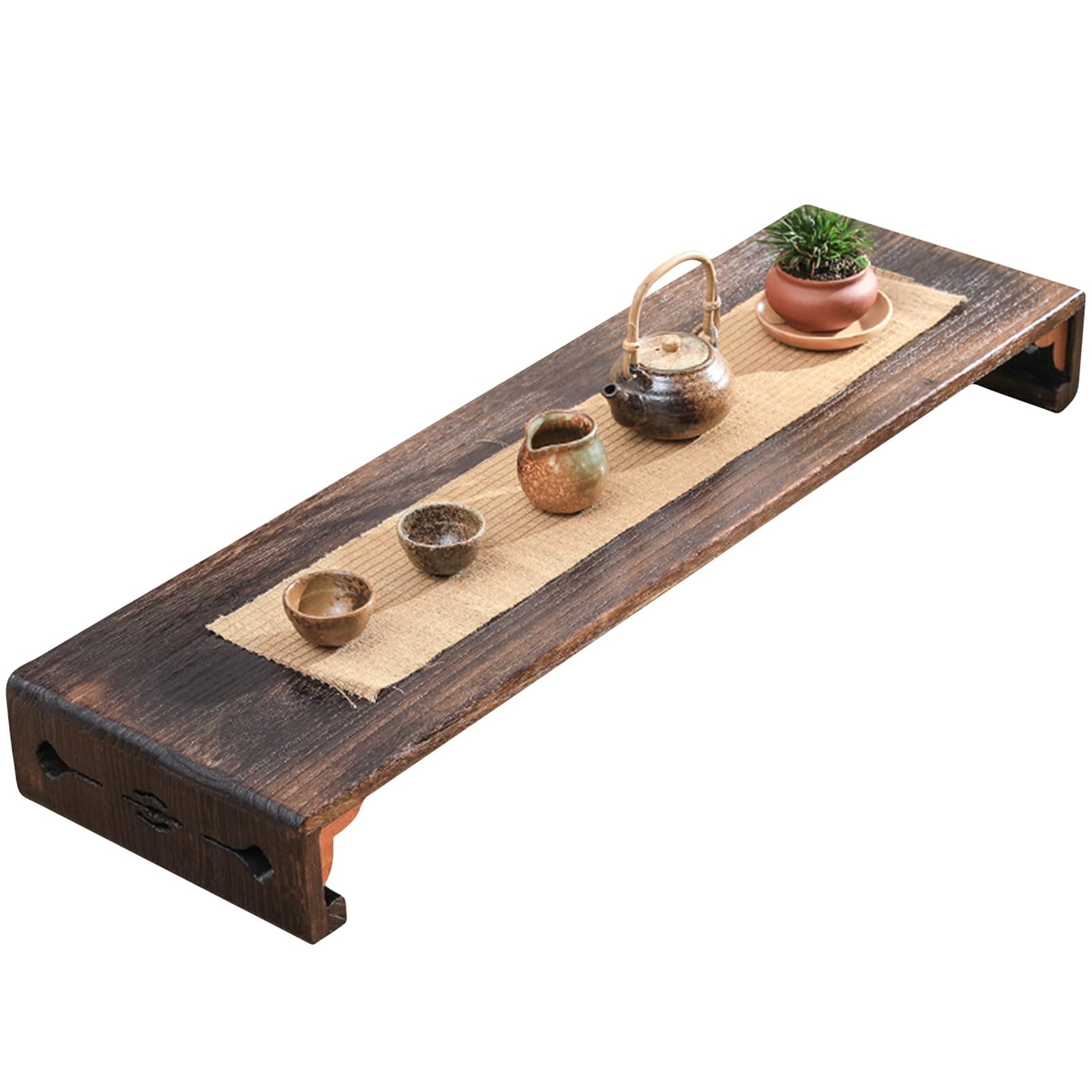 Japanese Style Carved Long Tea Table Multifunctional Low Table for