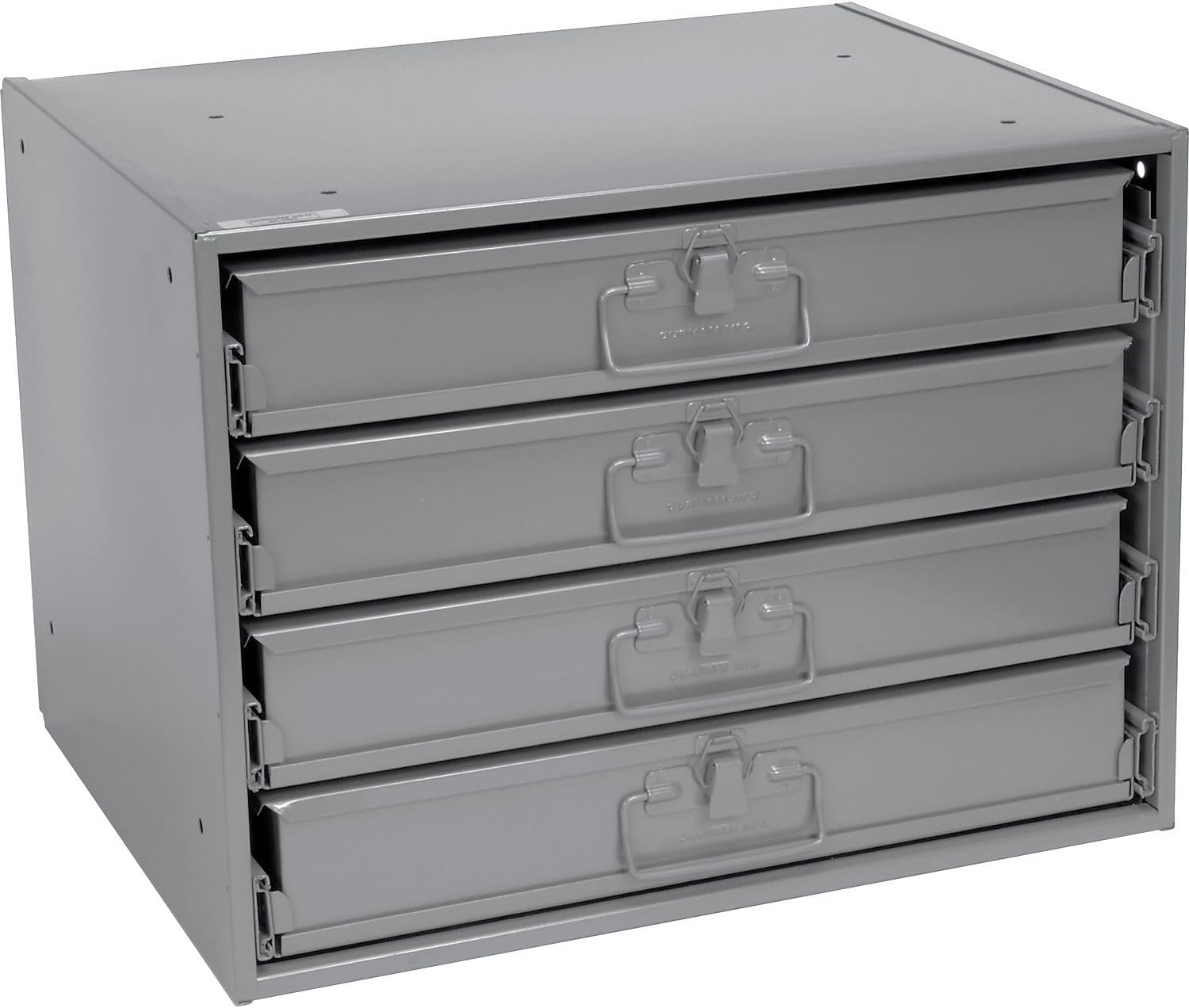 Global Industrial Durham Steel Compartment Box Rack with Four Adjustable Divider Compartment Boxes, 18" L x 12" W x 3" H Boxes, 20" L x 15-3/4"W x 15" H Overall