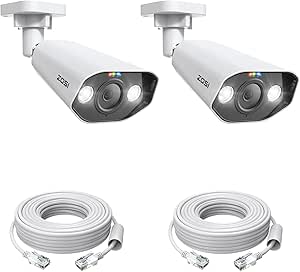 ZOSI 2PK 4K PoE Add-on Cameras with Ethernet Cables,Person/Vehicle Detection,2 Way Audio,Night Vision,Spotlight Siren,8MP Weatherproof Outdoor Indoor IP Security Camera Only Work 4K PoE NVR asin的图片