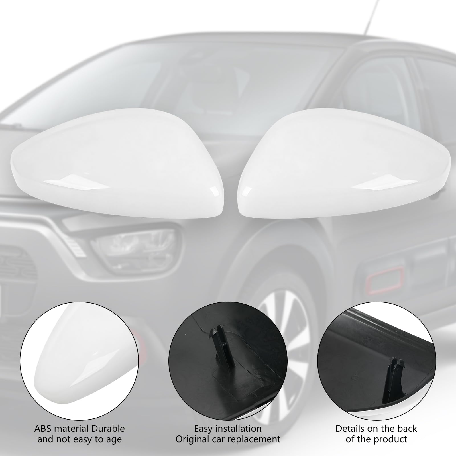 1 Par Tapa Cubierta del Espejo Reemplazar para Citroen C3 2016-2023, Cubierta del Espejo Tapas de Espejo Retrovisor (Blanco)