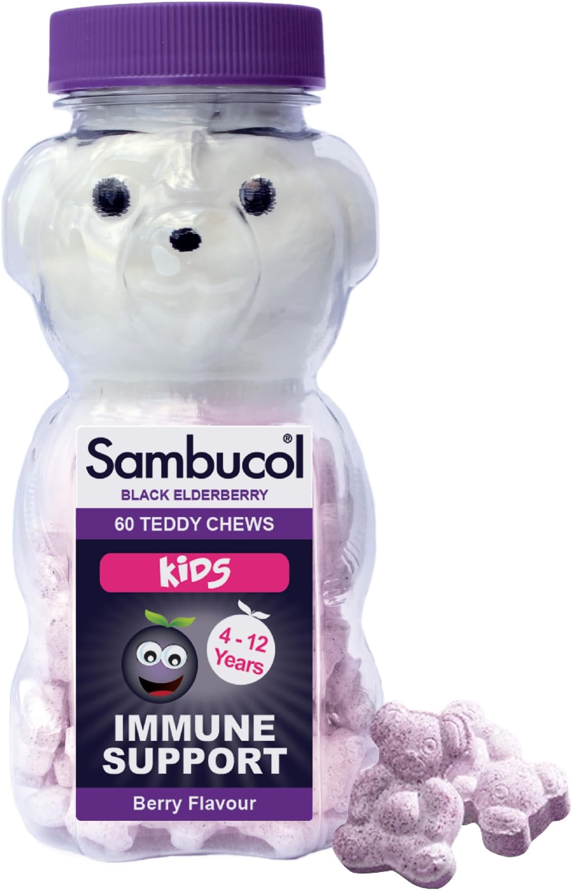 Natural Black Elderberry Chewable Teddies, For Kids, Vitamin C, Immune System Booster , 60 Chewable Tablets