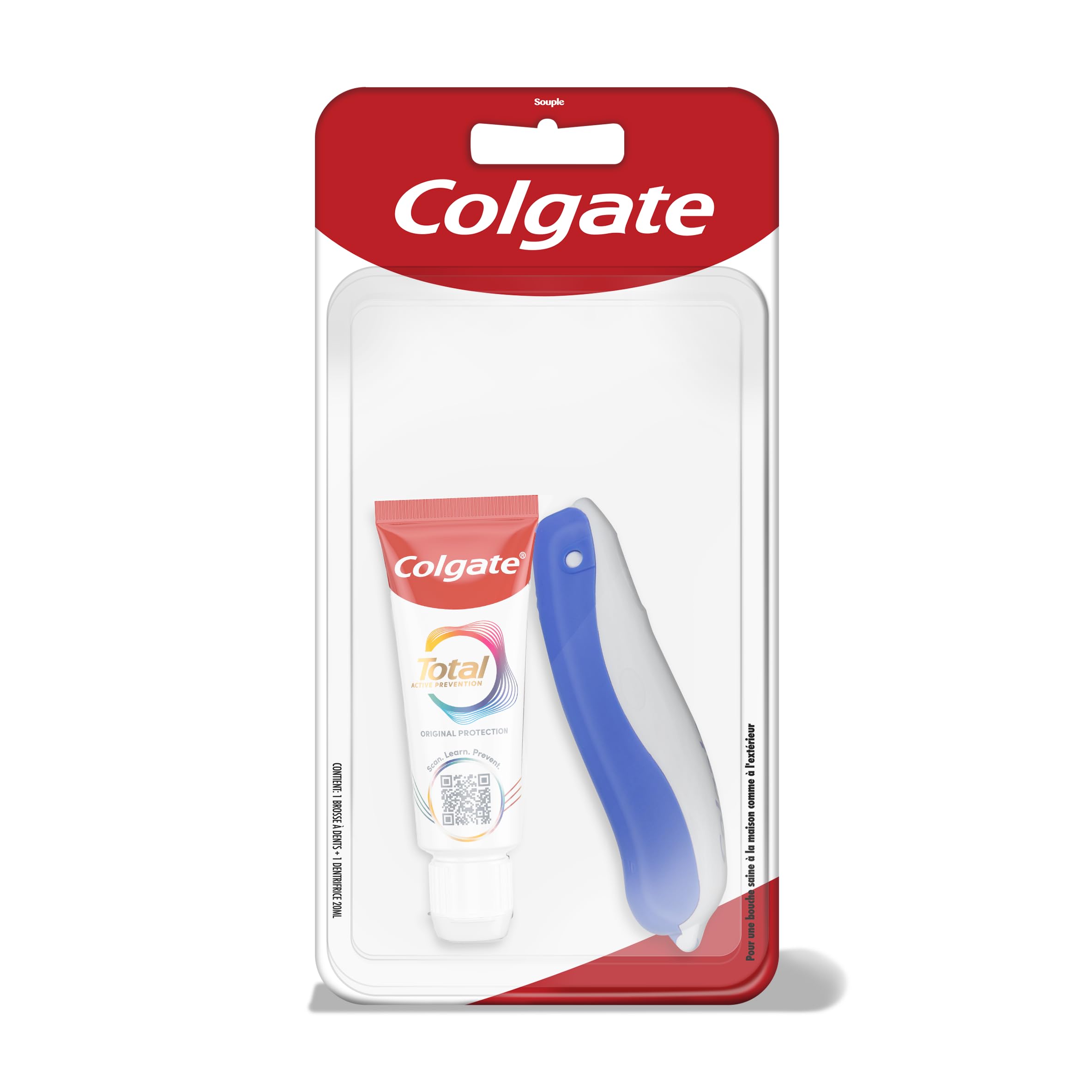 COLGATE - Kit de Voyage - Brosse à dents souple + Dentifrice 20ml - Aide à prévenir les problèmes bucco-dentaires -Idéal voyage et déplacements