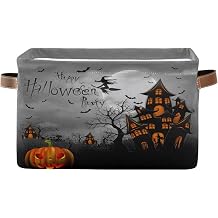 Halloween Spooky Witch Castle Storage Basket Fabric Kitchen Baskets Black Bat Ghost Pumpkin Open Home Storage Bins Boxes Foldable for Candy Toy Decorations Baskets 16128 Inches