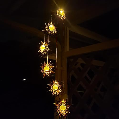 Miniatura 7 de Tryme Campanillas de viento solares para exteriores, campanillas de viento LED cálidas para colgar luces solares de jardín, decoración única al aire