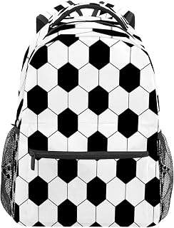 Mochila escolar para meninos e meninas futebol futebol preto branco bola esportiva estudante bolsa de ombro livro menino menina leve durável médio ensino fundamental universitário bolsa de viagem caminhada acampamento mochila, Multicolorido, One Size, Clássico