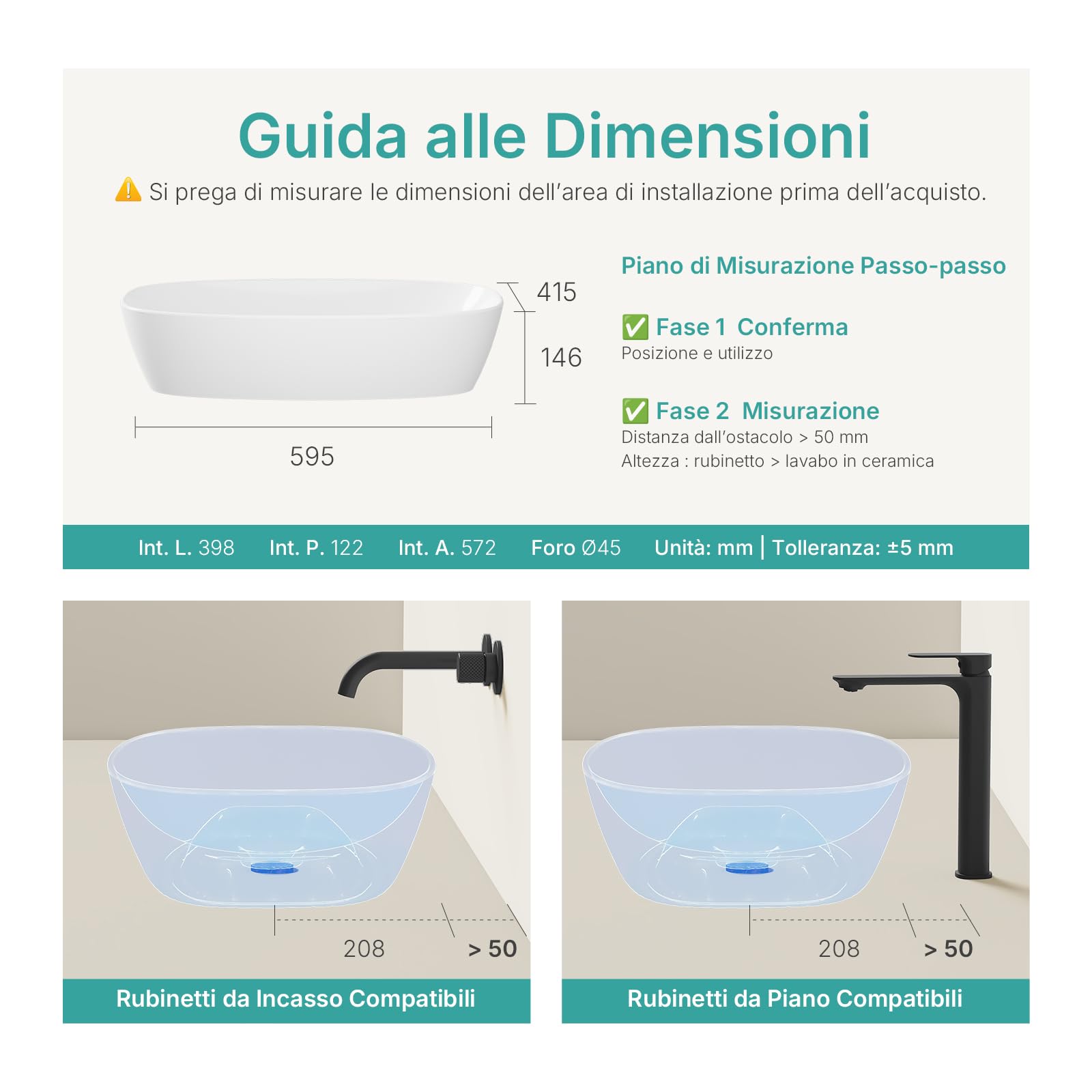 EMKE Lavabo ovalado empotrable, 60 x 41 x 13 cm, blanco, fácil de instalar y limpiar, lavabo antiarañazos para baño, mueble lavabo para baño y WC para invitados