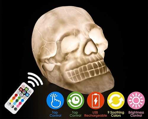 Miniatura 6 de DS. DISTINCTIVE STYLE Lámpara de luz nocturna regulable con control táctil de calavera 3D, viene con control remoto que cambia de color, iluminación
