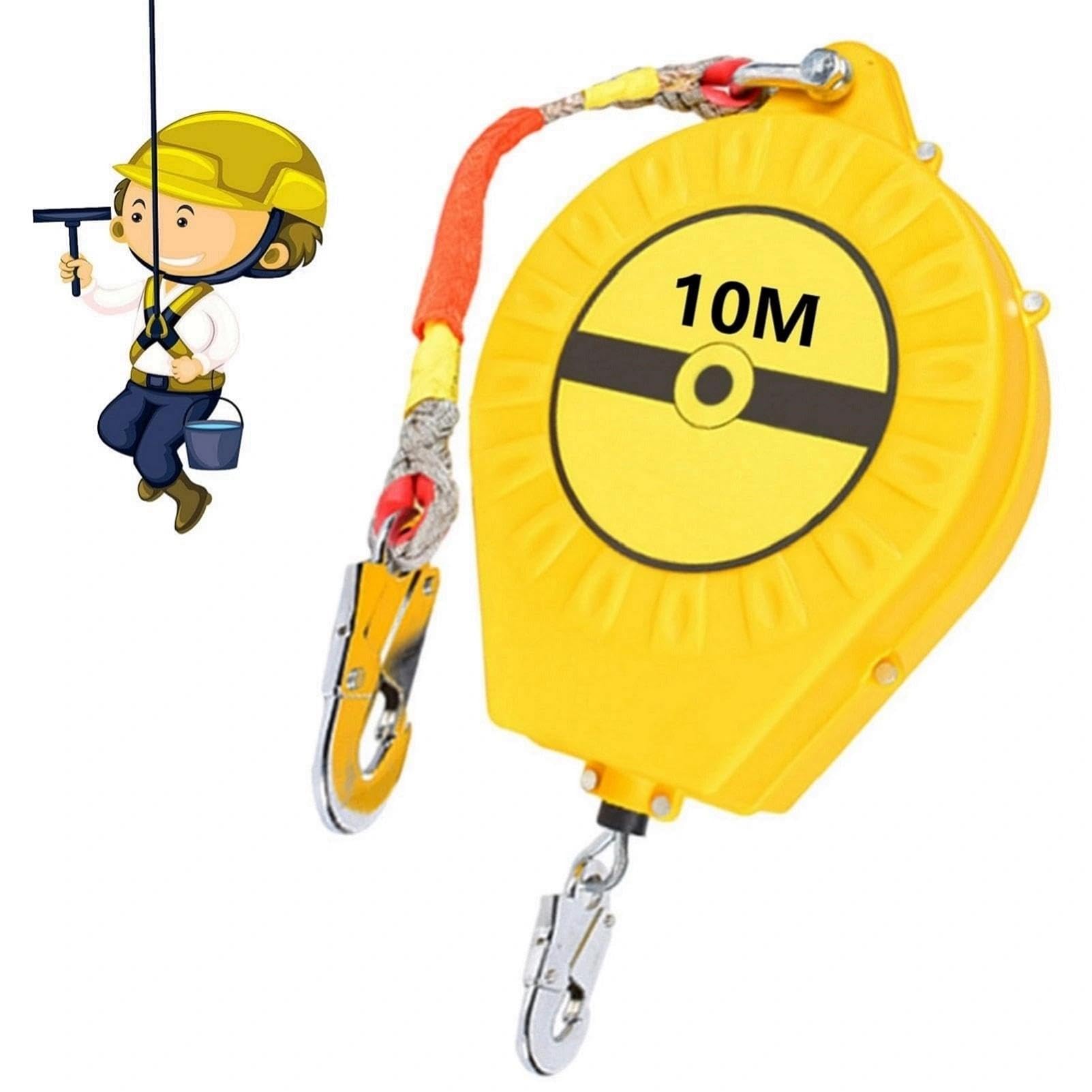 Dispositivo Anticaduta Retrattile Certificato 3-20m (Giallo,10m) | 150kg Corda Imbracatura di Sicurezza Anticaduta Tetto e Lavoro Aereo, Dispositivo Sicurezza Anticaduta Tetto Autobloccante
