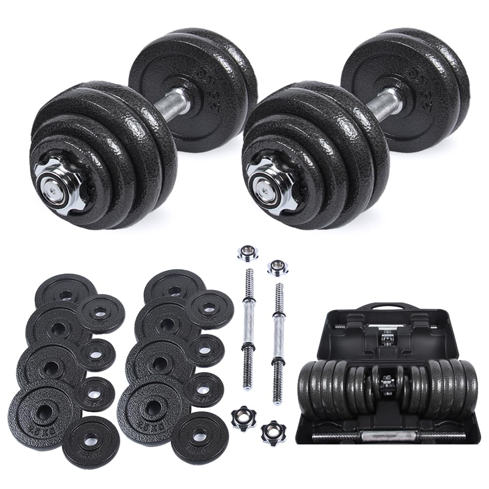 SPORTINATOR® "Machine" Hantel Set mit Koffer – Kurzhantel oder 2-in-1 Hantelset (15–40 kg) – Gusseisen & Stahl – Für effektives Ganzkörpertraining zu Hause oder unterwegs (30 kg)
