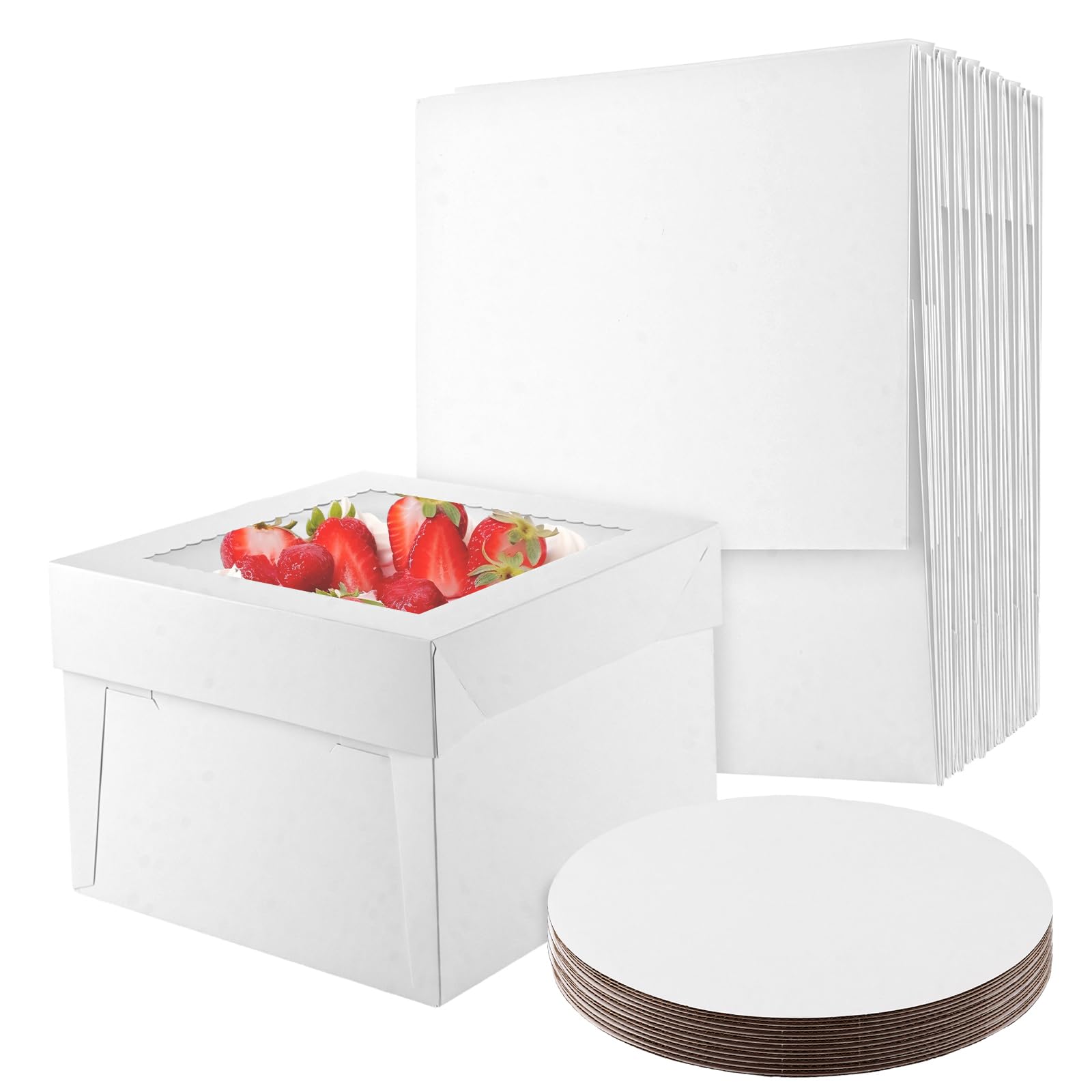 20 cajas de cartón para tartas, color blanco, 25 x 25 x 20 cm, caja para tartas, caja de transporte para tartas, caja de transporte, para tartas, cajas de cartón para tartas, pasteles