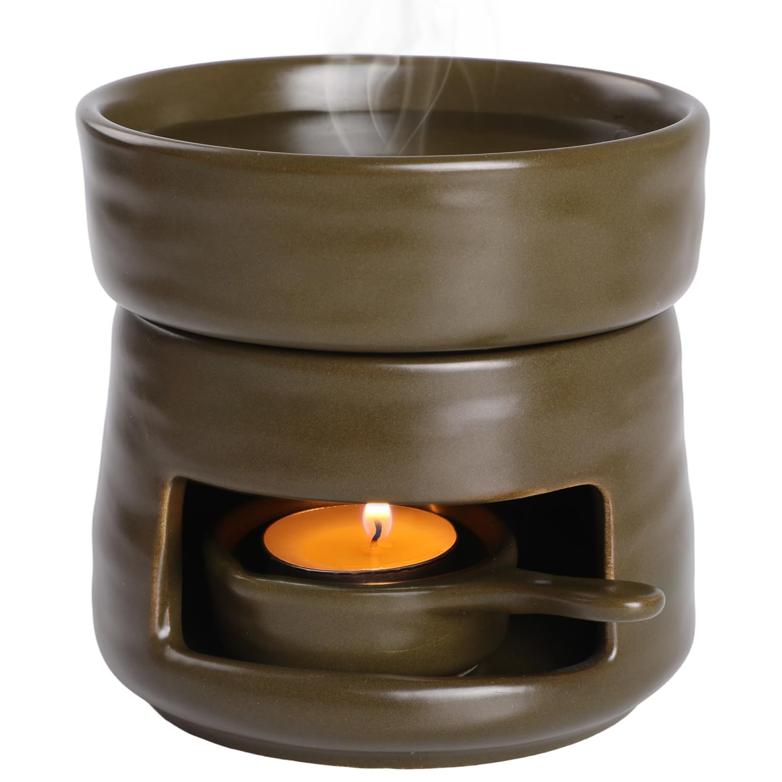 Bighan Wax Melt Burner Ceramic Oil Burner Aroma Diffuser Wax Essential Oil Burner Aromatherapy with Tealight Holder Home Bedroom Decor, Olive green