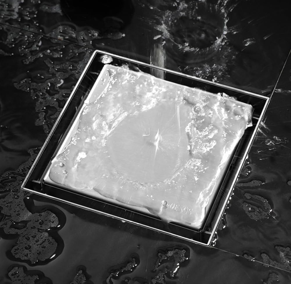 10cm Square 2-in-1 Floor Drain Shower Drain with Tile Insert Grate,Square Bathroom Drains Floor Water Filter Drainer for Bathroom Shower Washroom
