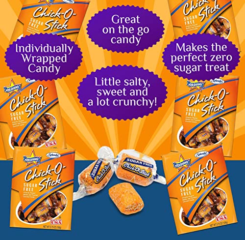 Chick O Sticks Sugar Free Candy - 6 Pack Bulk Individually Wrapped Sugar Free Chico Sticks Candy, Low Carb Snacks, With Nosh Pack Mints #TOP2