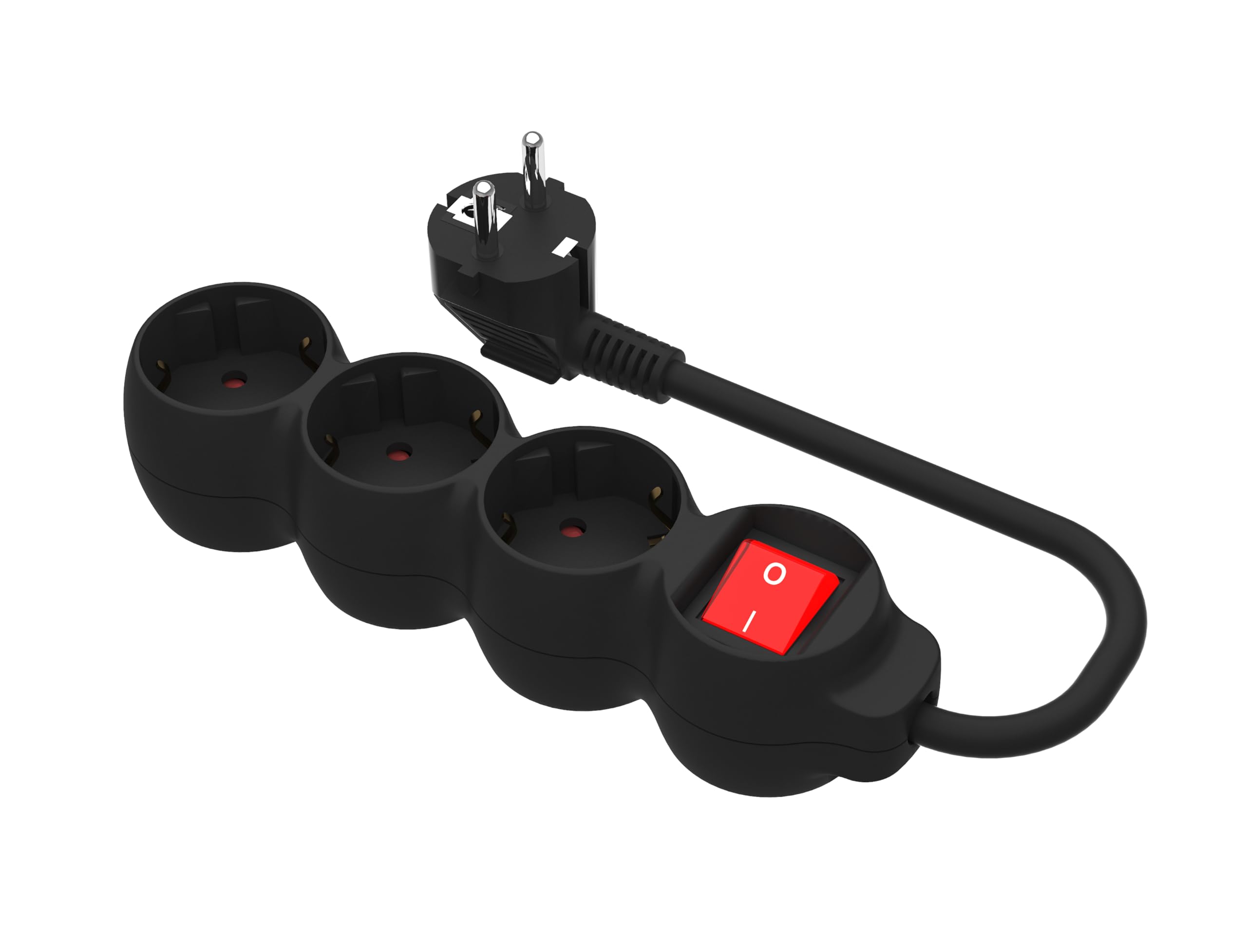 Simon - Base Múltiple, Regleta de Enchufe Plano, 3 Tomas de 16A, Ladrón de Enchufes con Toma de Tierra e Interruptor ON/Off, Cable de 1,5 Metros, Color Negro