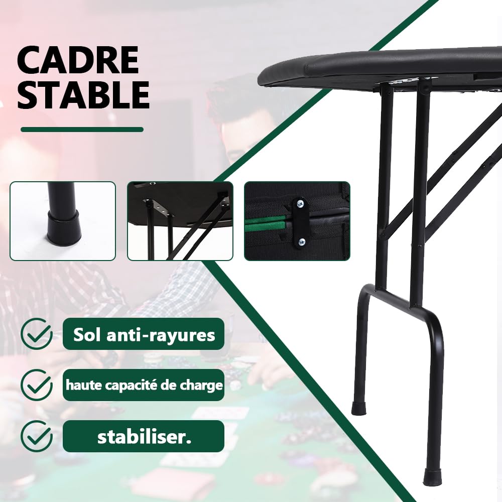 Mingone Pokertisch Klappbar 120cm Casino Tisch für 8 Spieler mit Armauflage und Becherhaltern Grün