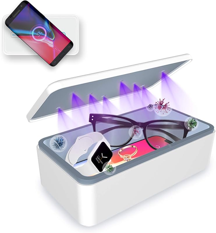 Caja desinfectante con luz UV, desinfectante para teléfono con carga inalámbrica, máquina esterilizadora ultrapotente de 8 UV-C para teléfono, cepillo de dientes, herramientas para uñas, joyería y más