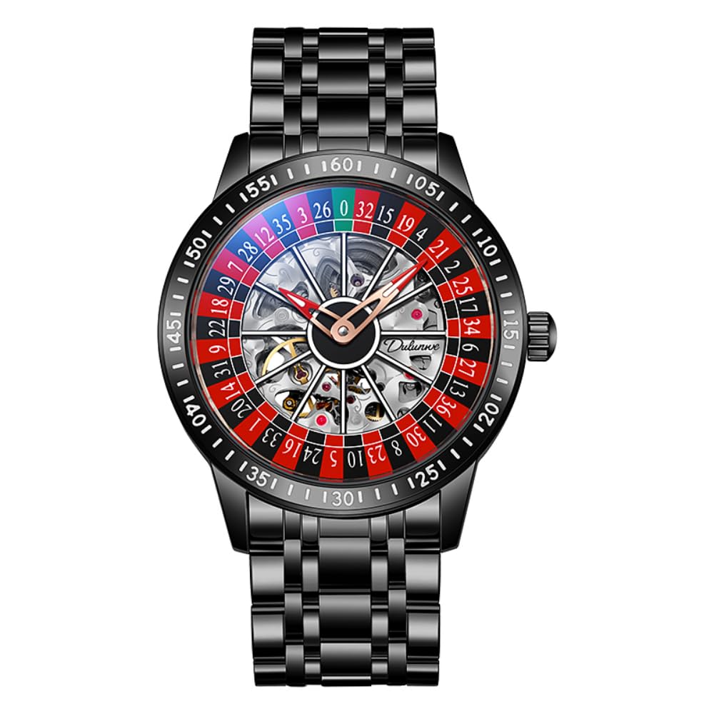 Drehbares Zifferblatt mechanische Uhren für Herren Luxus hohl Skelett Trendy Automatikuhr Wasserdicht Leuchtende Persönlichkeit Armbanduhr