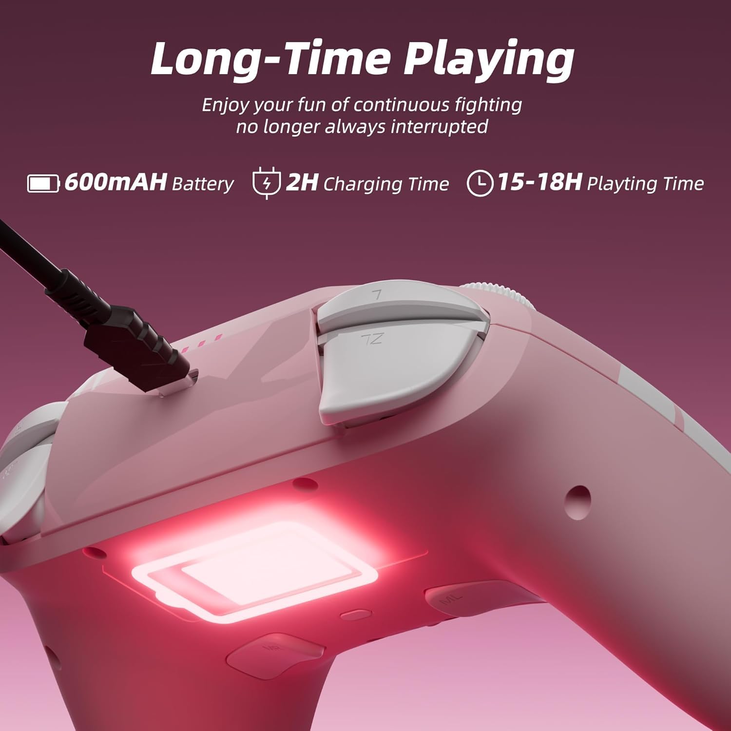 Mytrix Wireless Controller für Switch/Switch 2/Switch OLED, Pro Controller mit Weckfunktion, Kopfhöreranschluss, Turbo, Bewegungskontrolle, Vibration, LED, Sakura Rosa