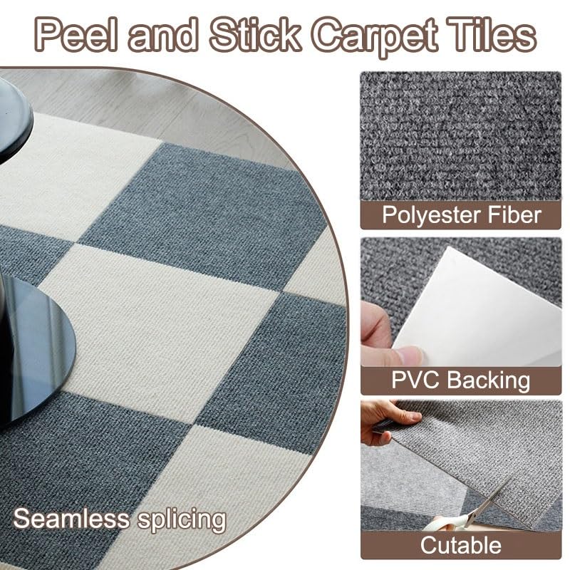 Dalles moquette modulaires à coller tapis sol auto-adhésifs beige