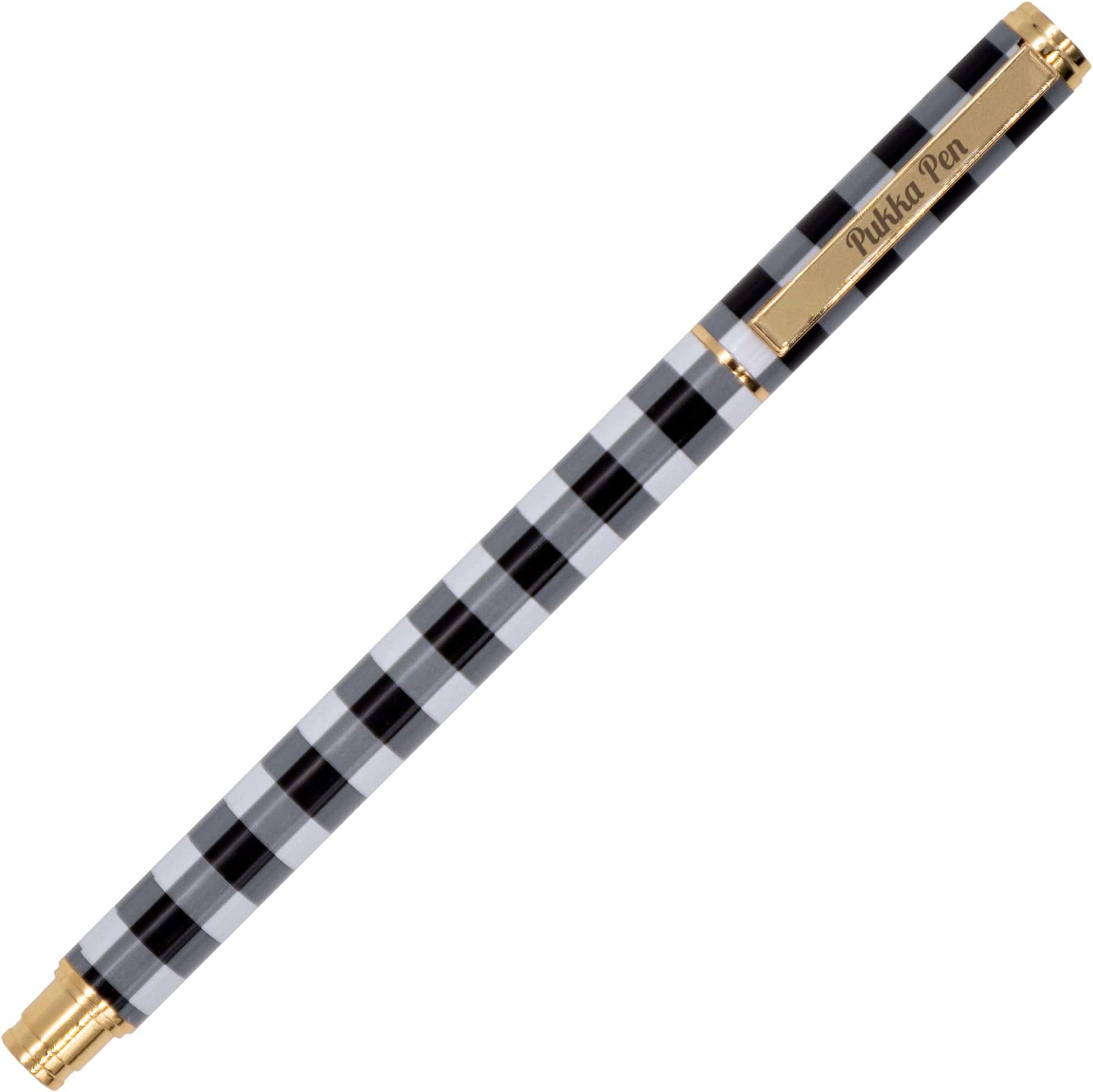 Pukka Pen Metal with Refillable Gel Ink - Perfectly Weighted with Smooth, Precise Black Ink - Removable Cap and Gold Details - Buffalo Check Black
