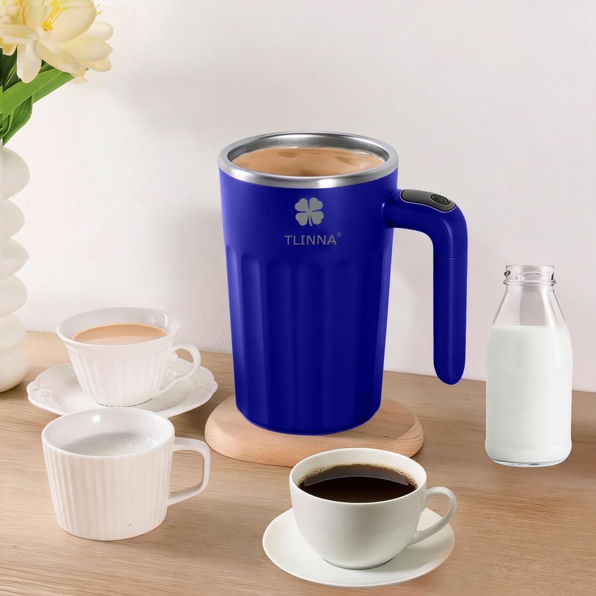 Self Stirring Mug,Self Stirring Coffee Mug,Suitable for Coffee, Milk, Cocoa and Other Beverages,Insulated bottle (Blue, 12 Ounces)