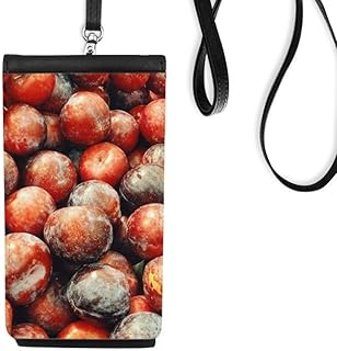 Fresh Temperate Fruit Plum Picture Phone Wallet Purse Hanging Mobile Pouch Black Pocket