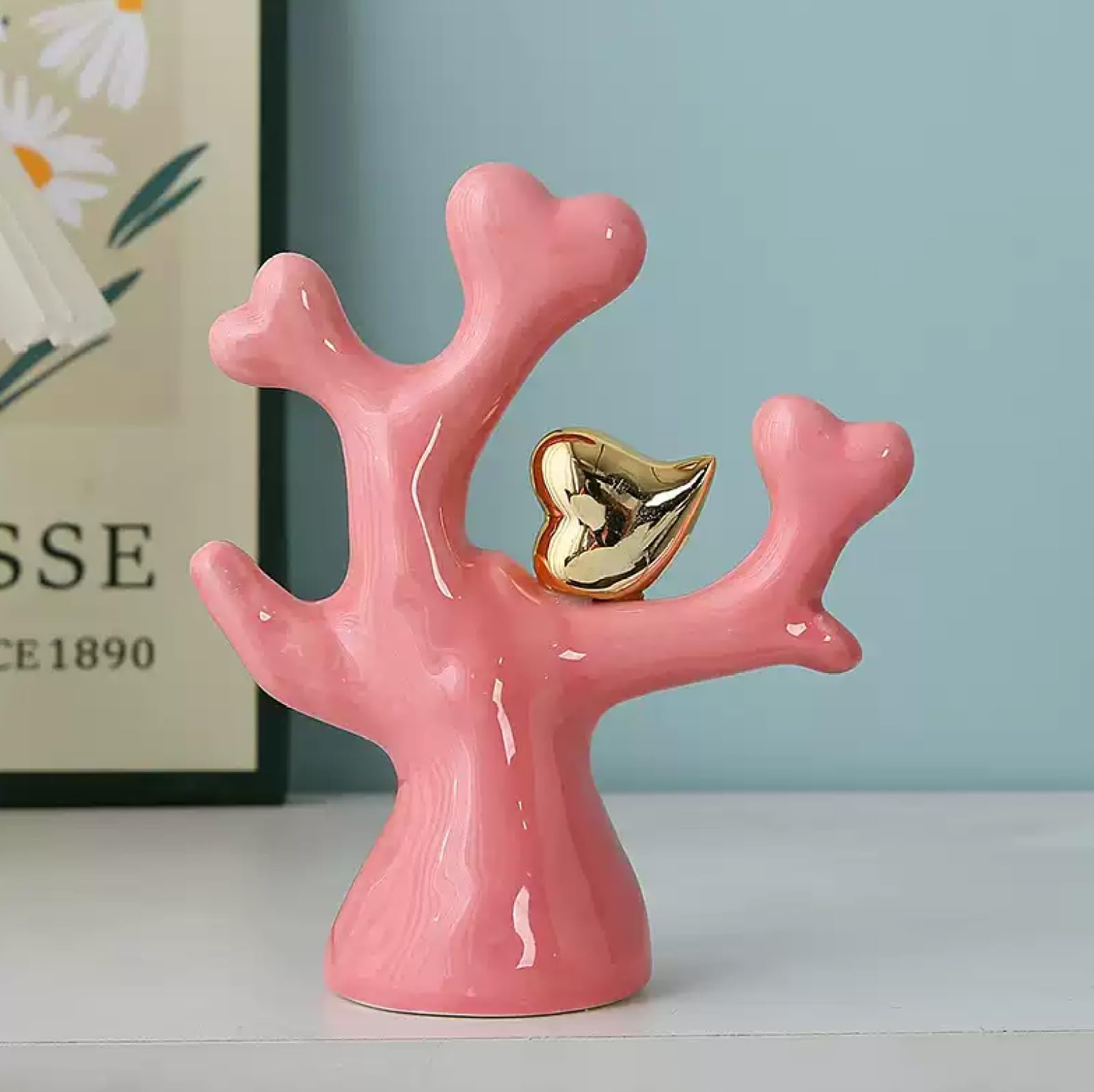 DECRZPB Handcrafted Ceramic Pink branch Sculpture Ornament Hotel Home Decor Office Wedding Gift