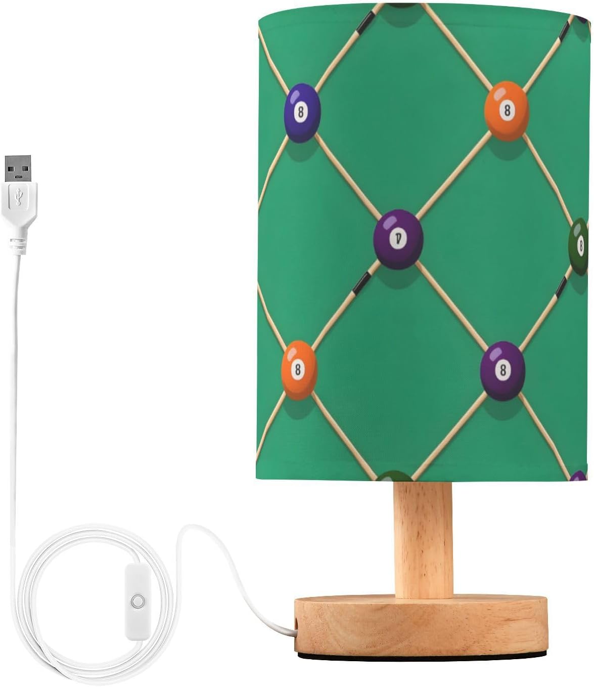 ALAZA Table Lamp with USB Port Bedside Lamp Billiards Billiards Cue Pattern Small Nightstand Lamp Desk Lamp for Bedroom Gifts Office Living Room Decor